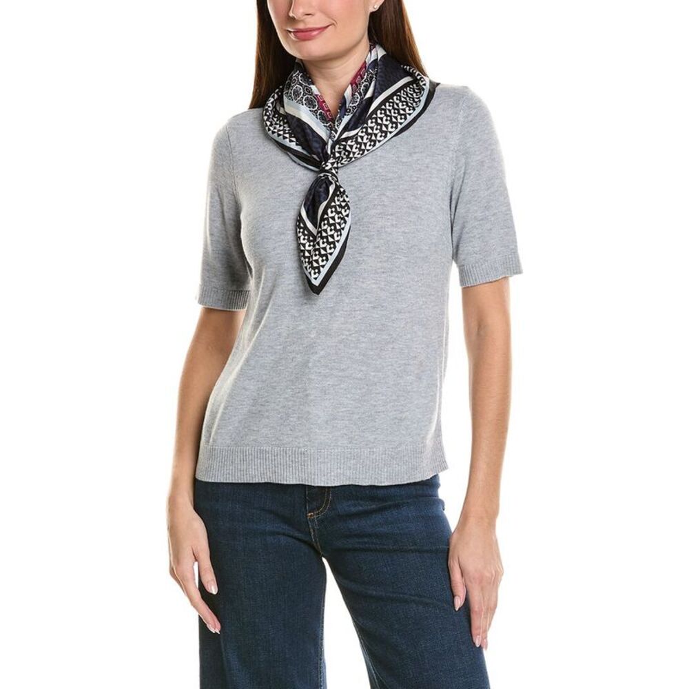 Jones New York Womens  Scarf Sweater T-Shirt, Gray